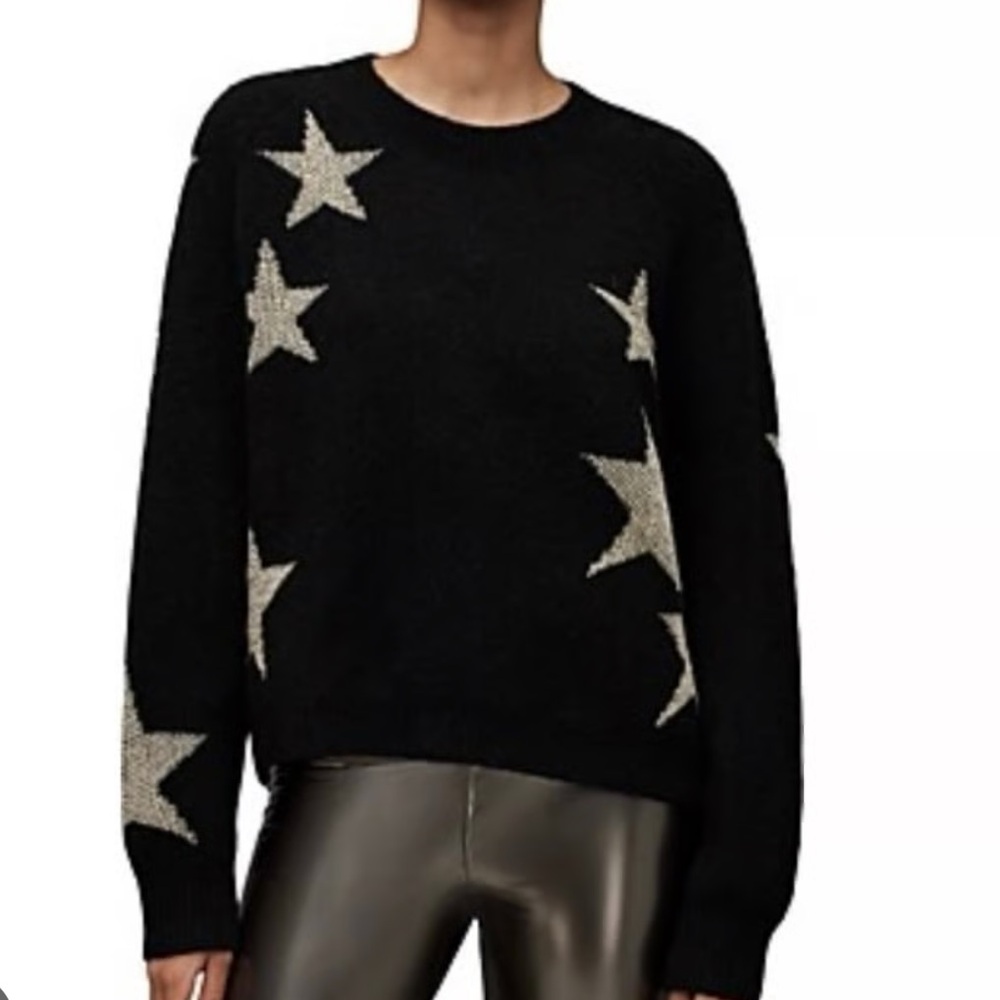 Allsaints Black Star Jumper Sweater Sz M